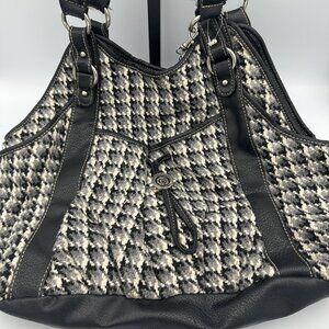 Rosetti Black & White Houndstooth Shoulder Bag With Braided Handles